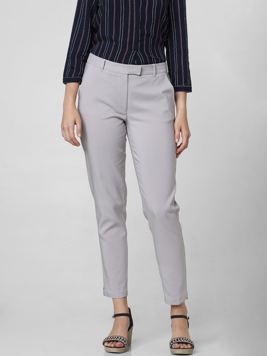 Grey Mid Rise Slim Trousers