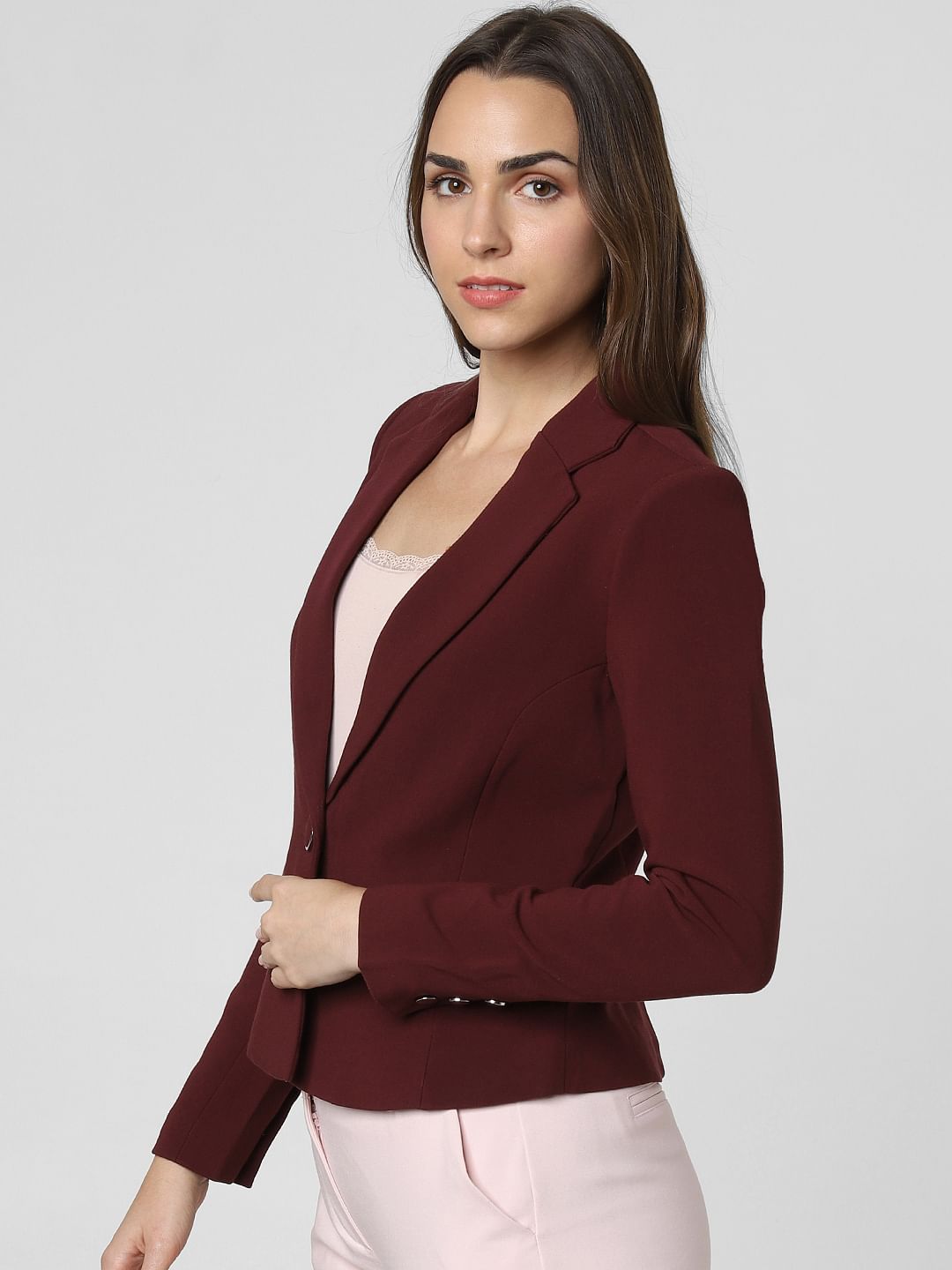 Burgundy Single Button Formal Blazer