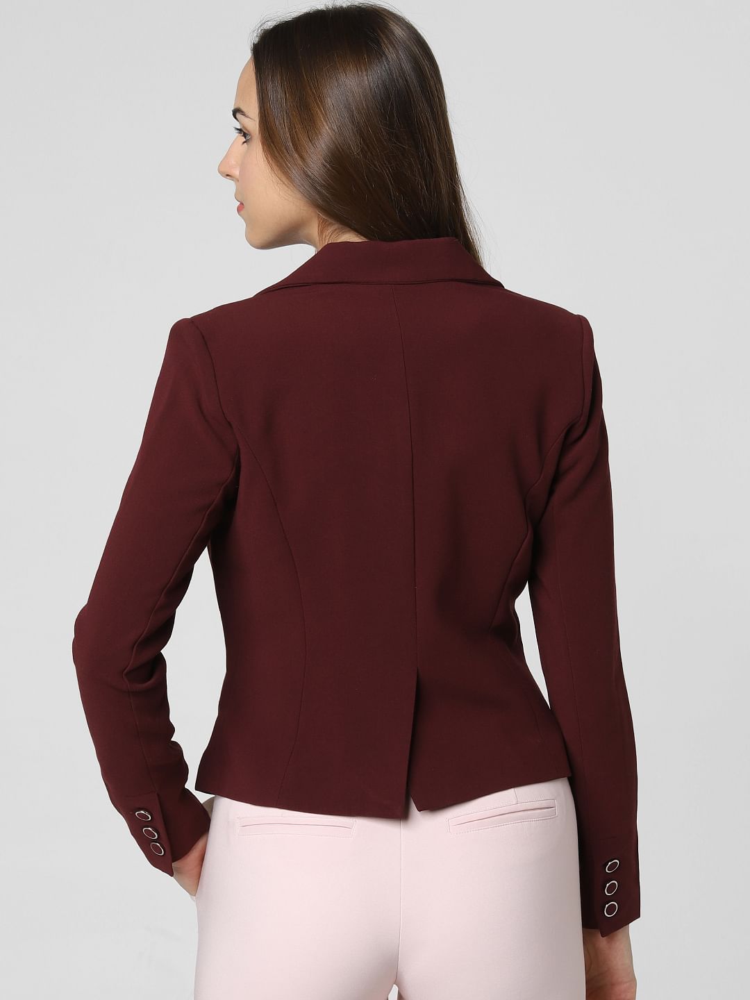 Burgundy Single Button Formal Blazer