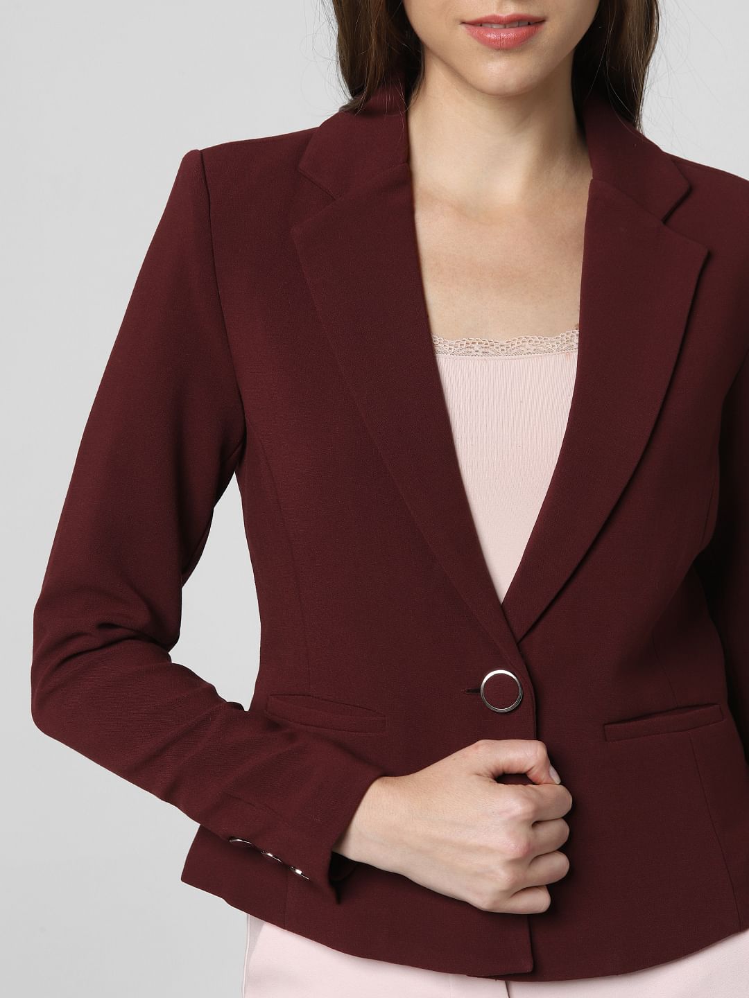 Burgundy Single Button Formal Blazer