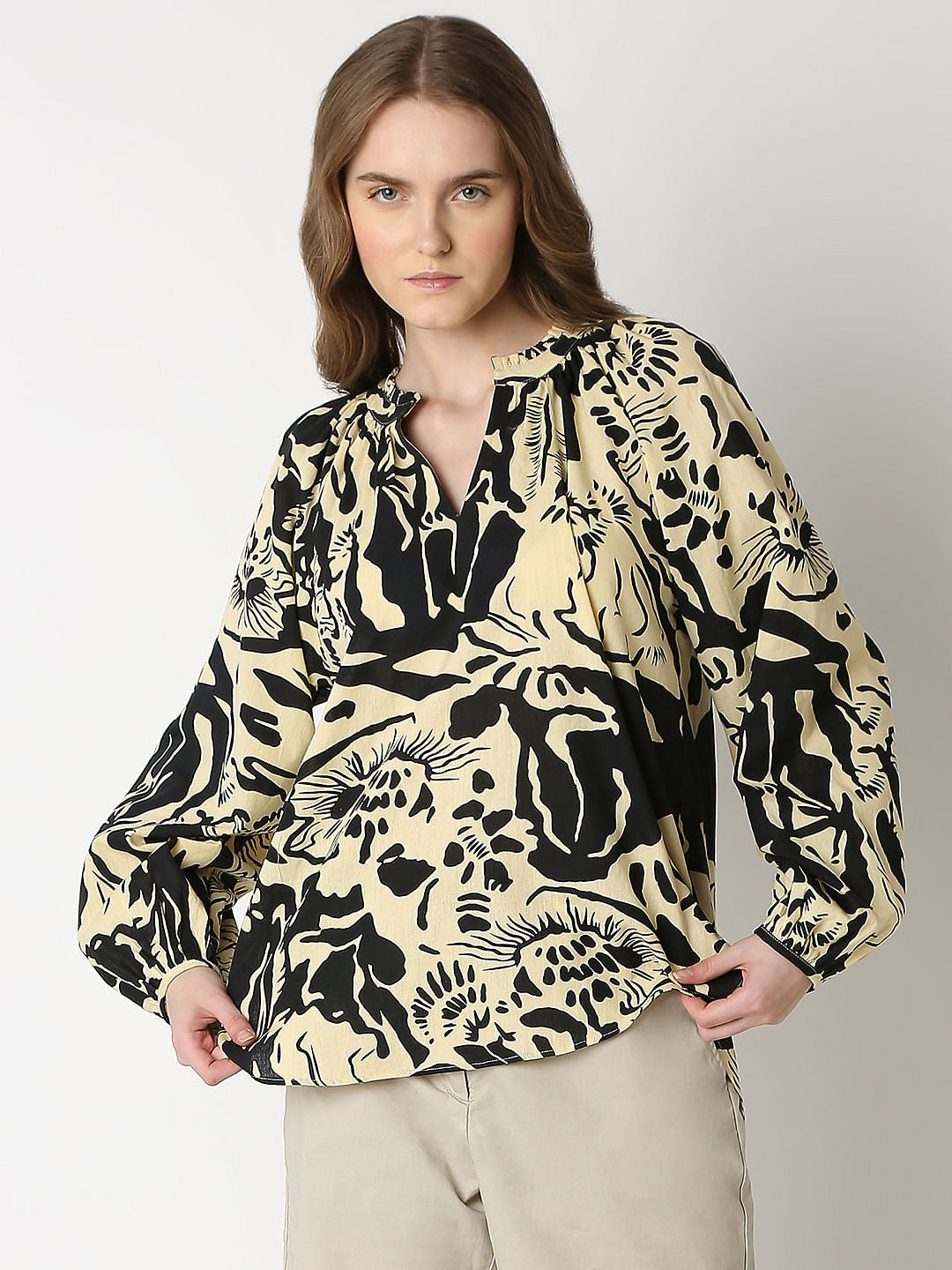 Beige Abstract Print Top