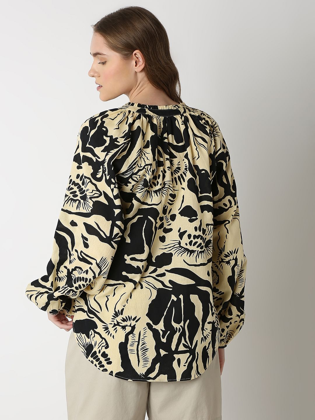 Beige Abstract Print Top