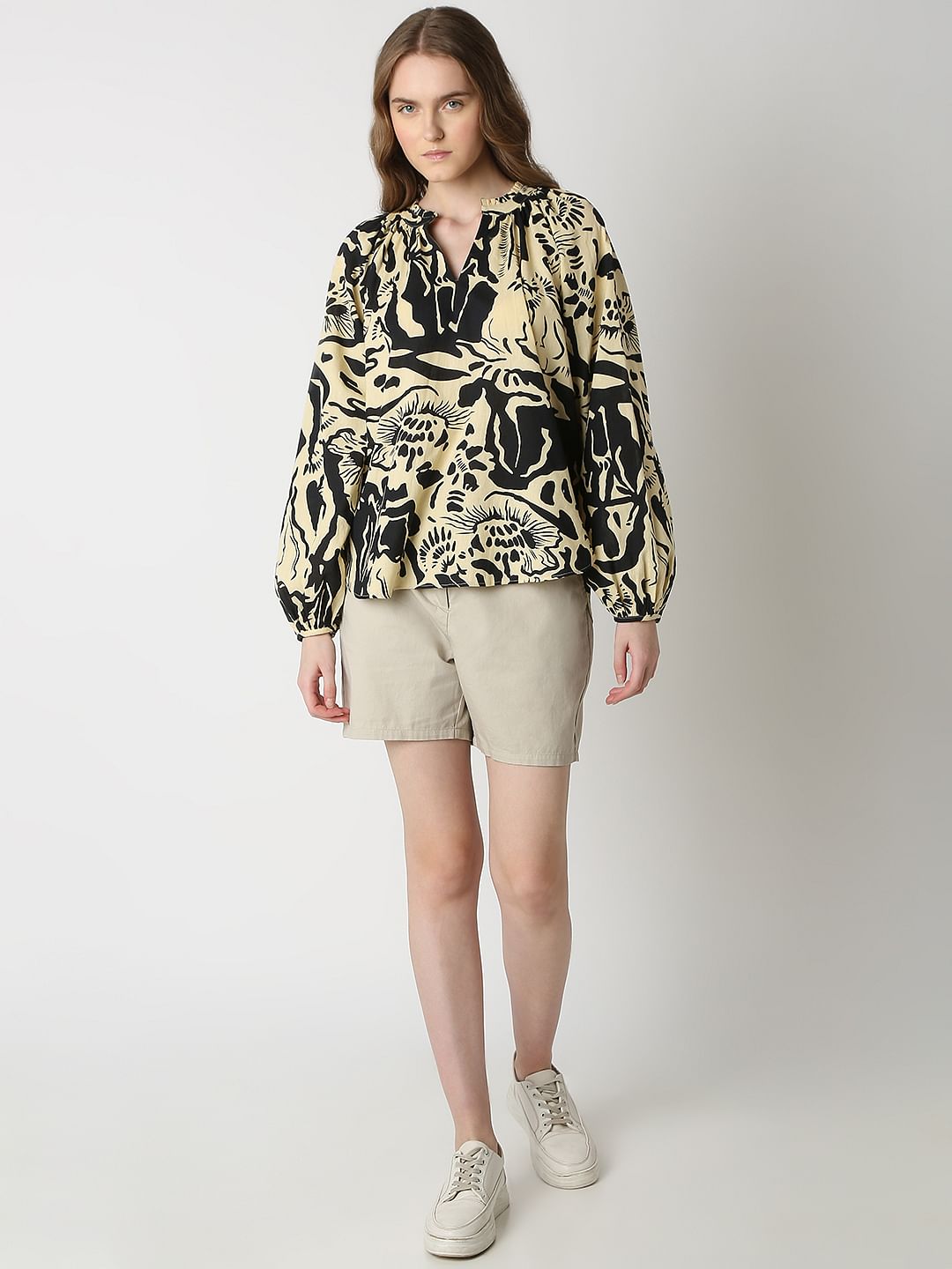 Beige Abstract Print Top