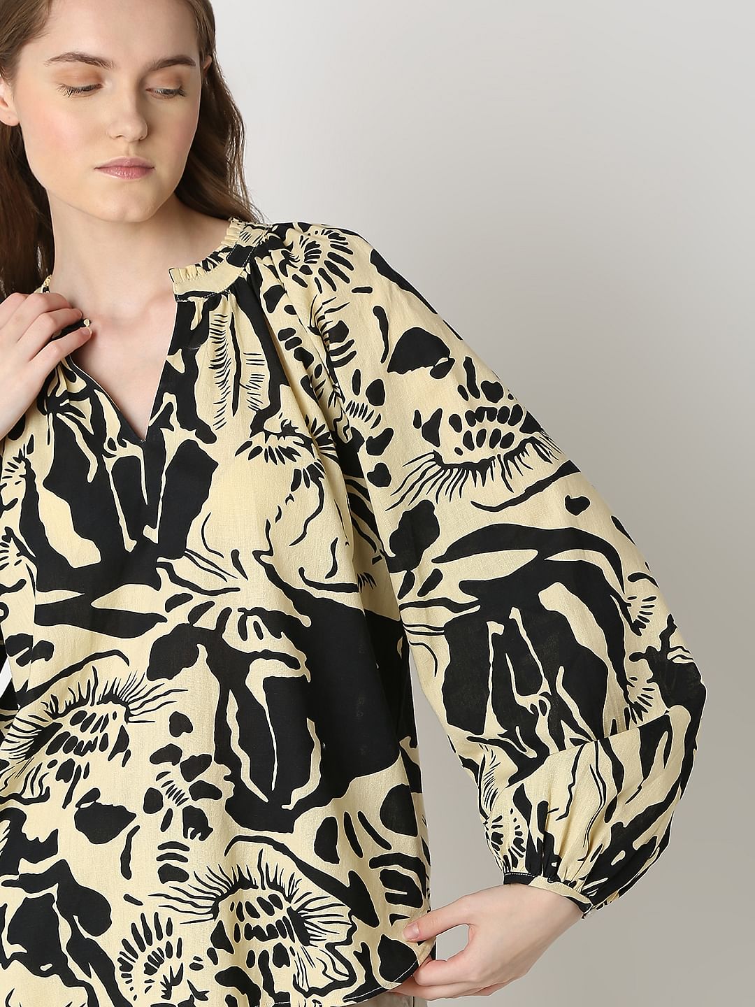 Beige Abstract Print Top