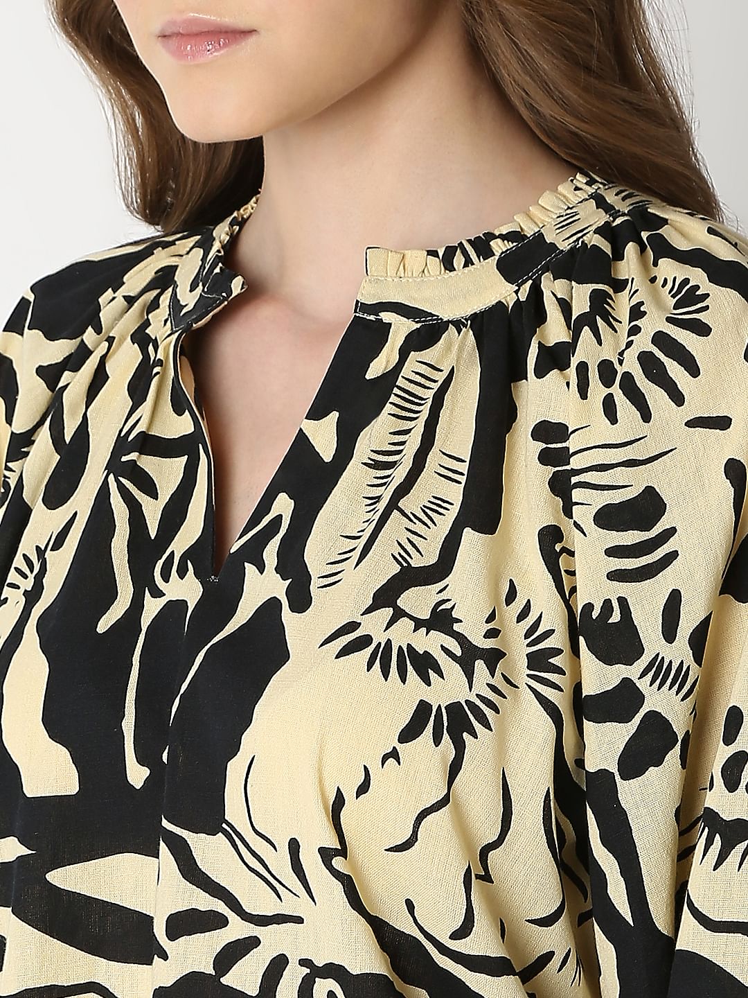 Beige Abstract Print Top