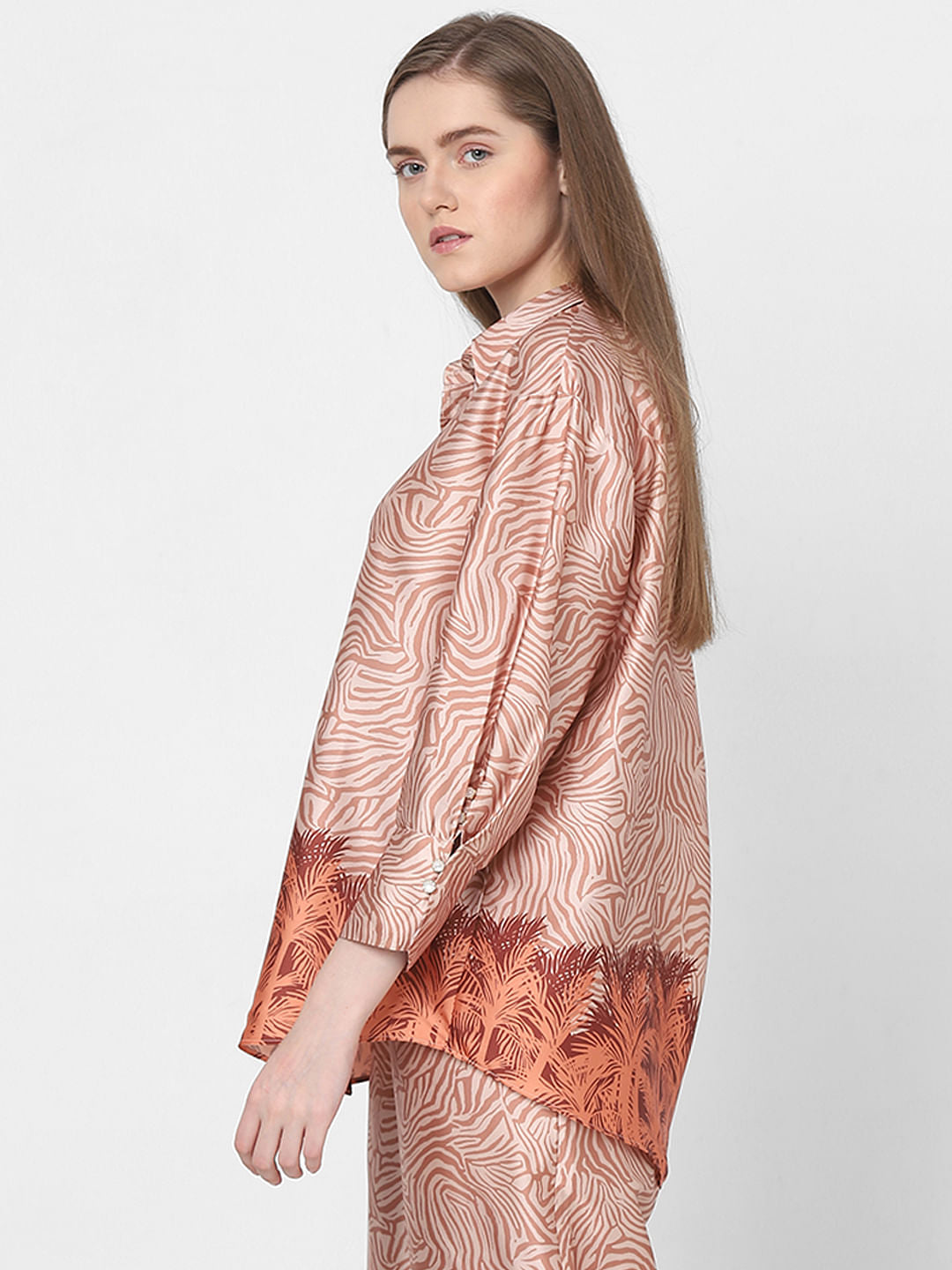 Orange Printed Co-Ord Set Shirt