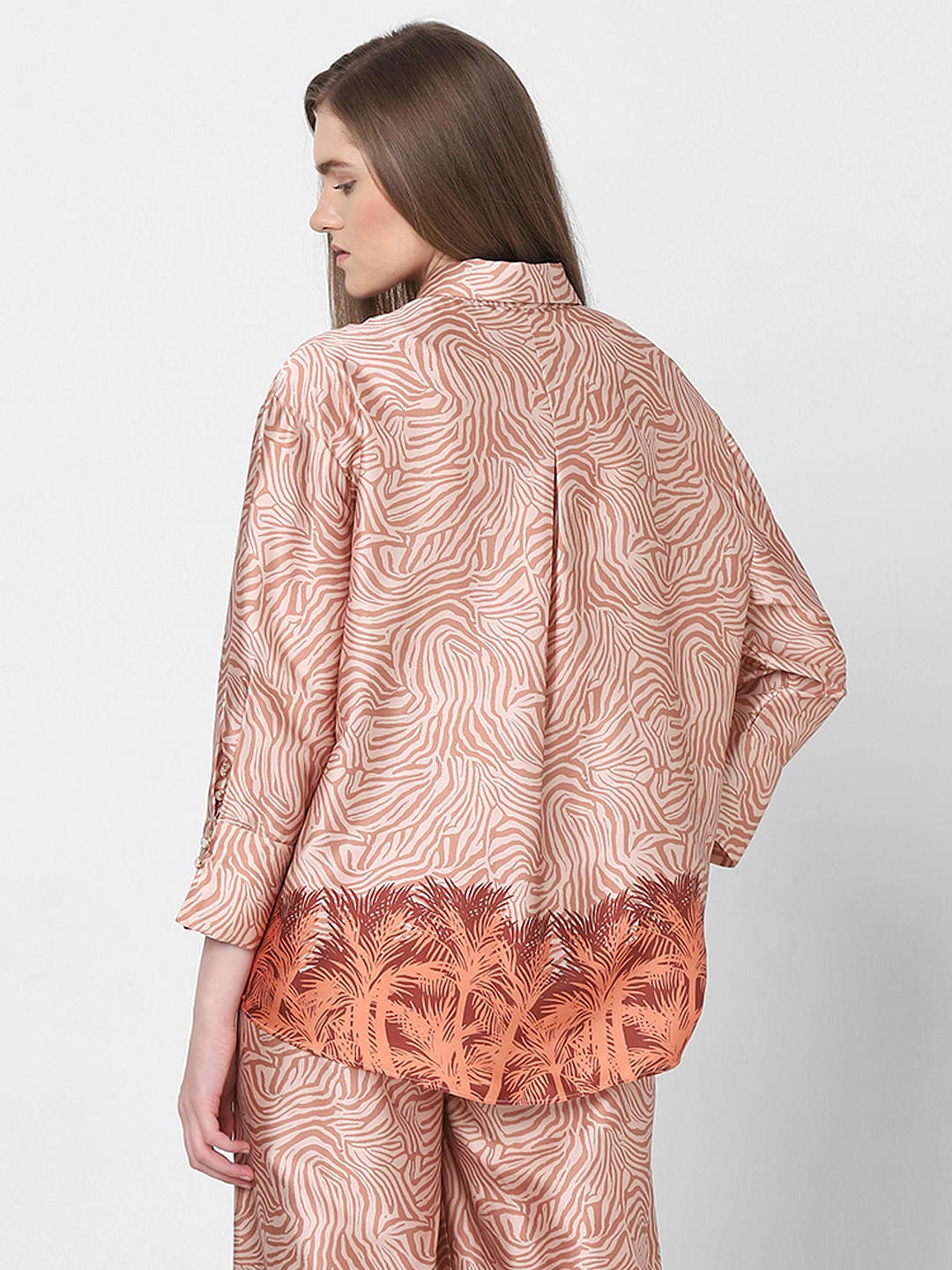 Orange Printed Co-Ord Set Shirt