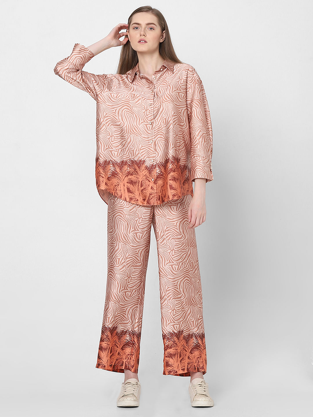 Orange Printed Co-Ord Set Shirt