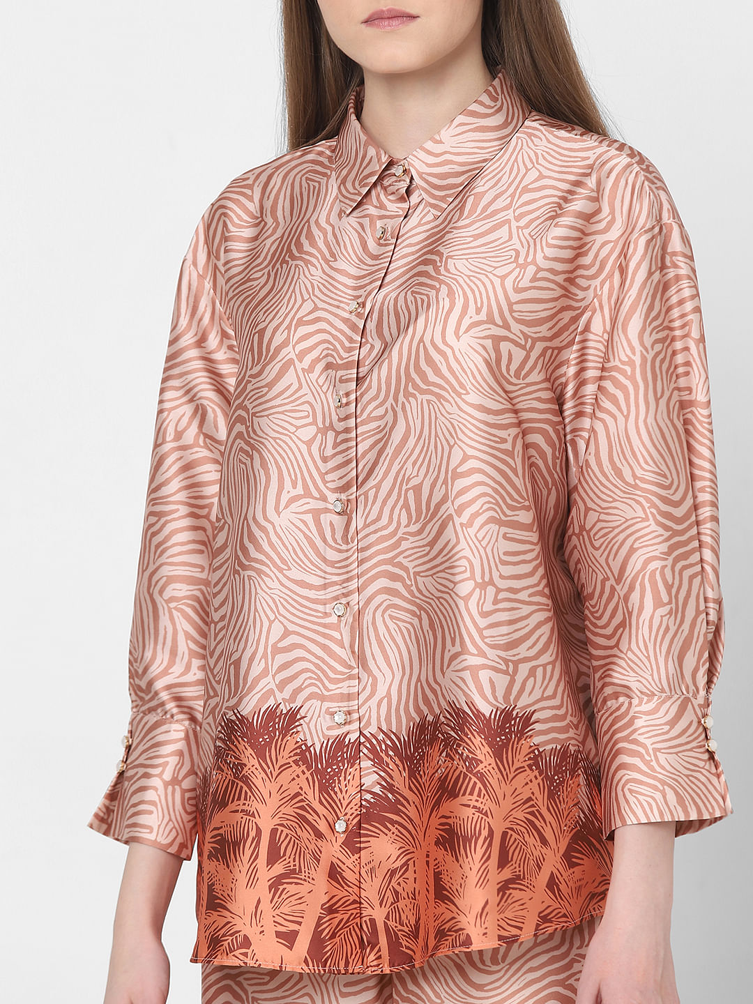 Orange Printed Co-Ord Set Shirt