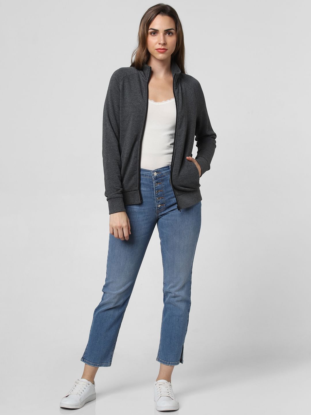 Grey Front Zip Jacket