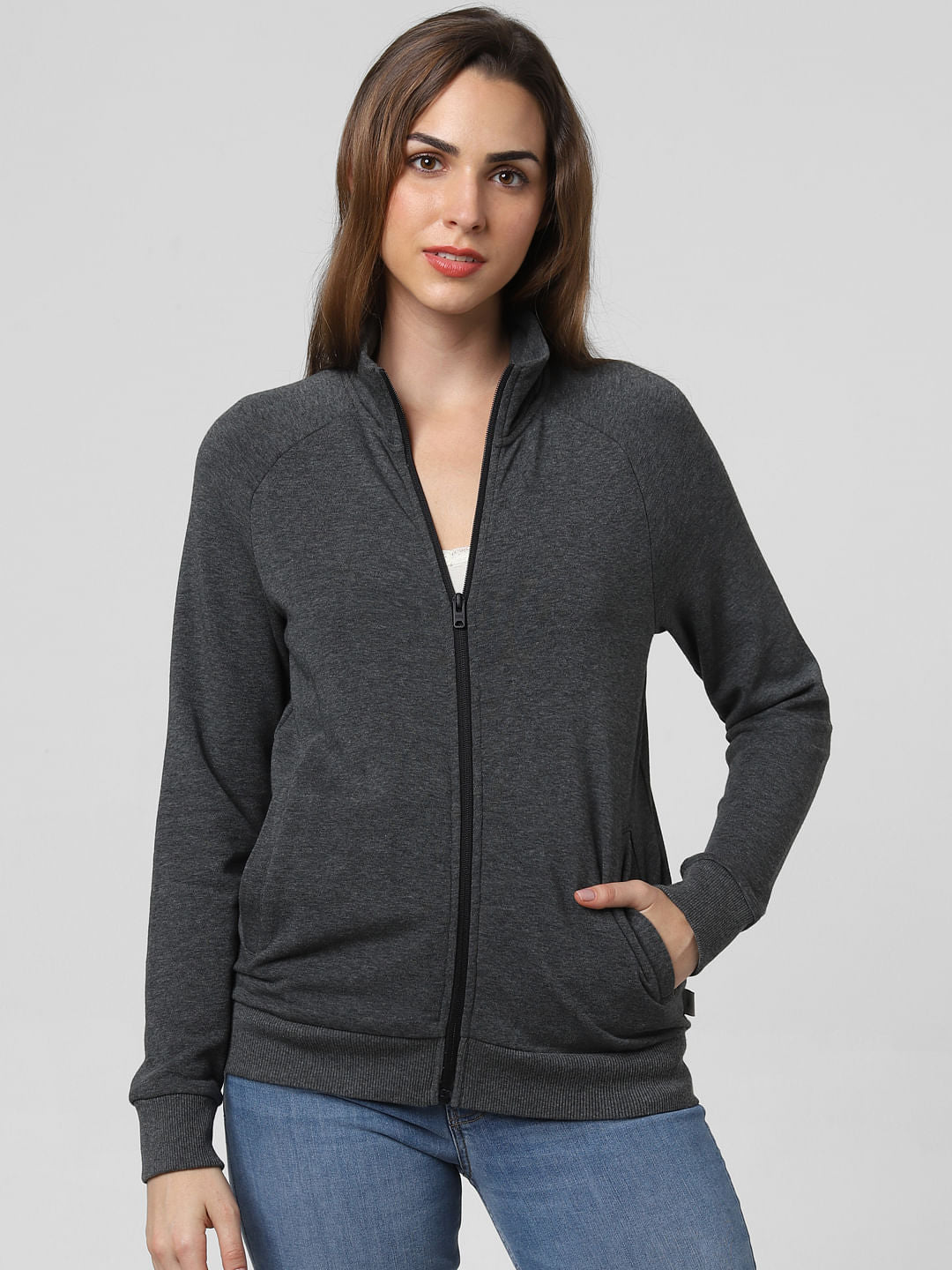Grey Front Zip Jacket