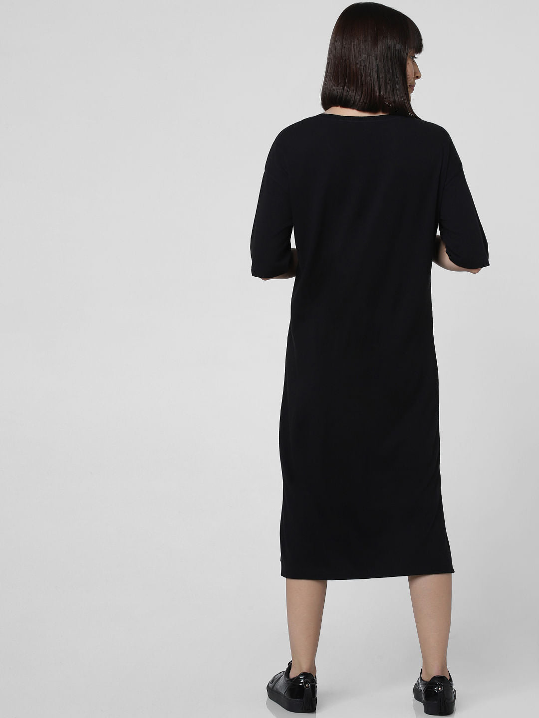 Black Text Print Midi Dress