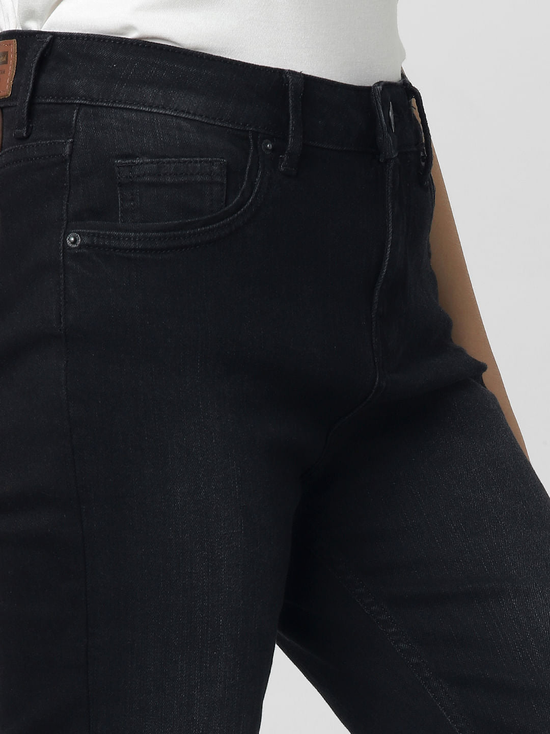 Dark Grey High Rise Knee Slit Skinny Jeans