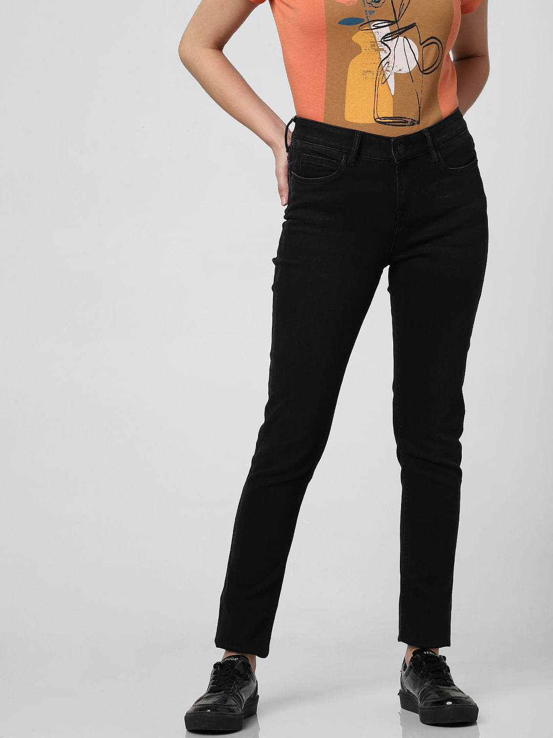 Dark Grey Mid Rise Tape Detail Skinny Jeans