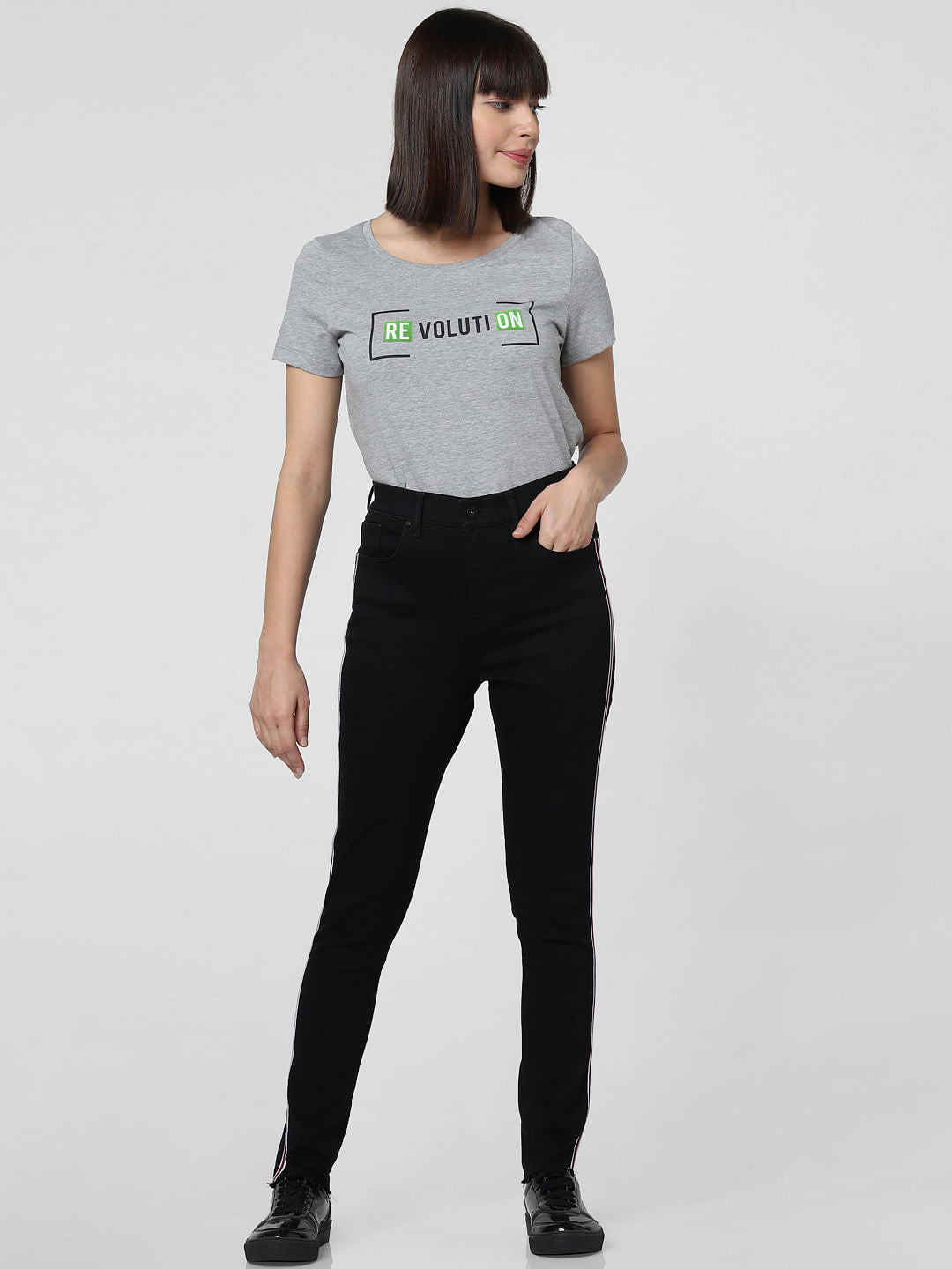 Black High Rise Tape Detail Skinny Fit Jeans