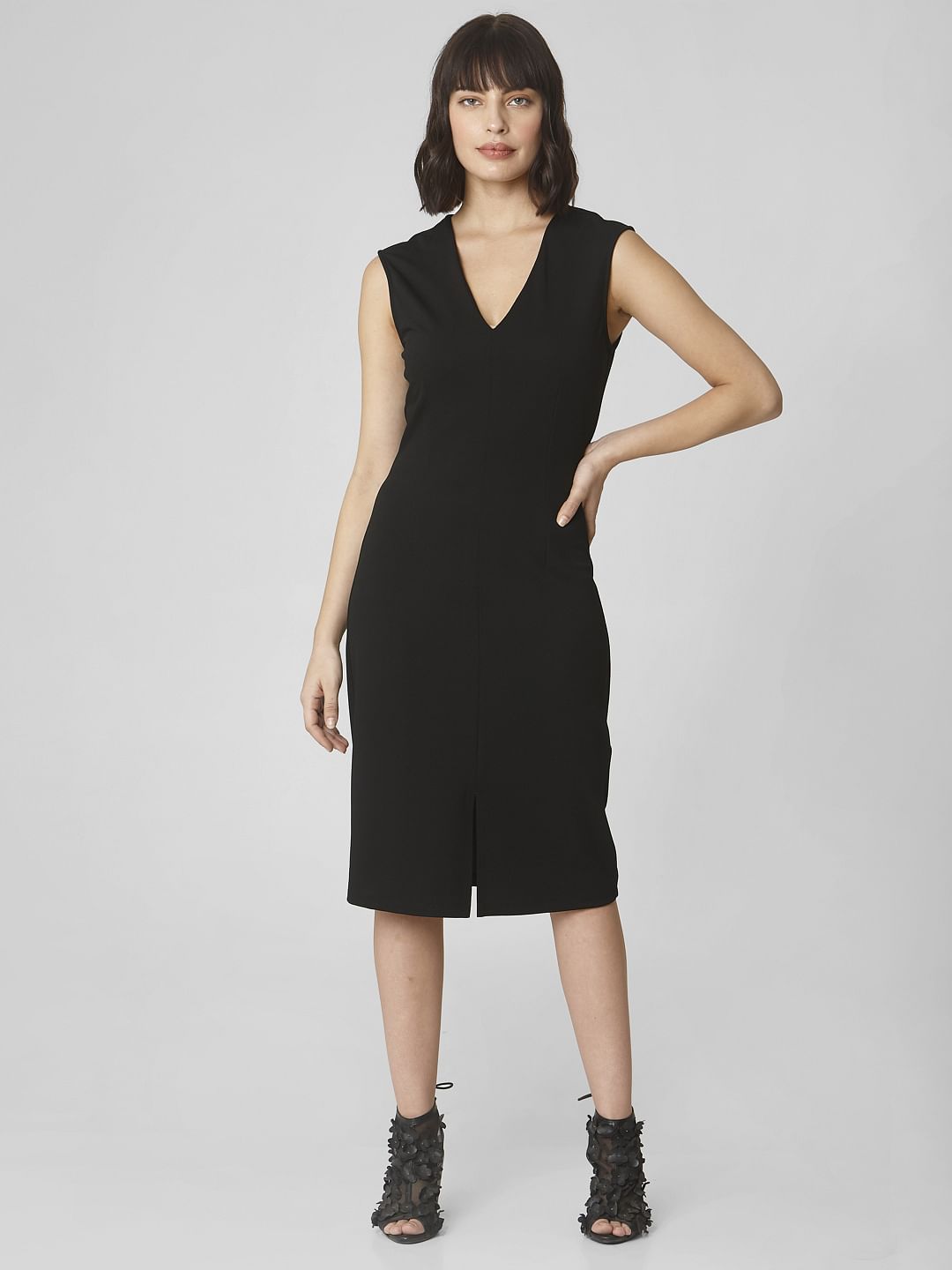 Black V Neck Bodycon Dress