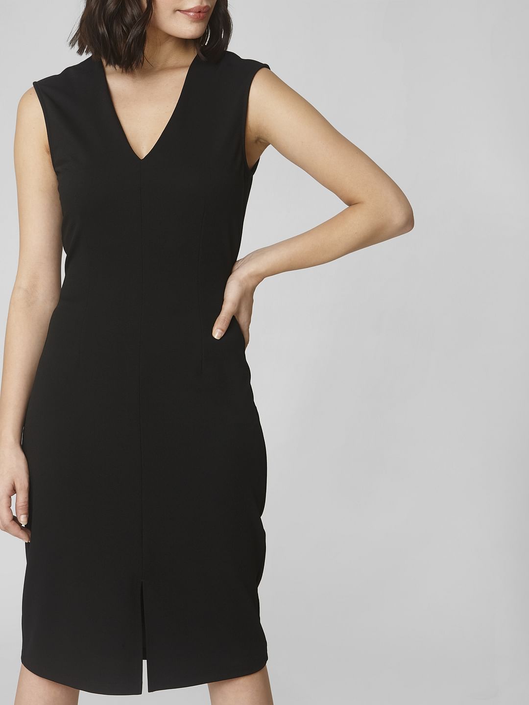 Black V Neck Bodycon Dress