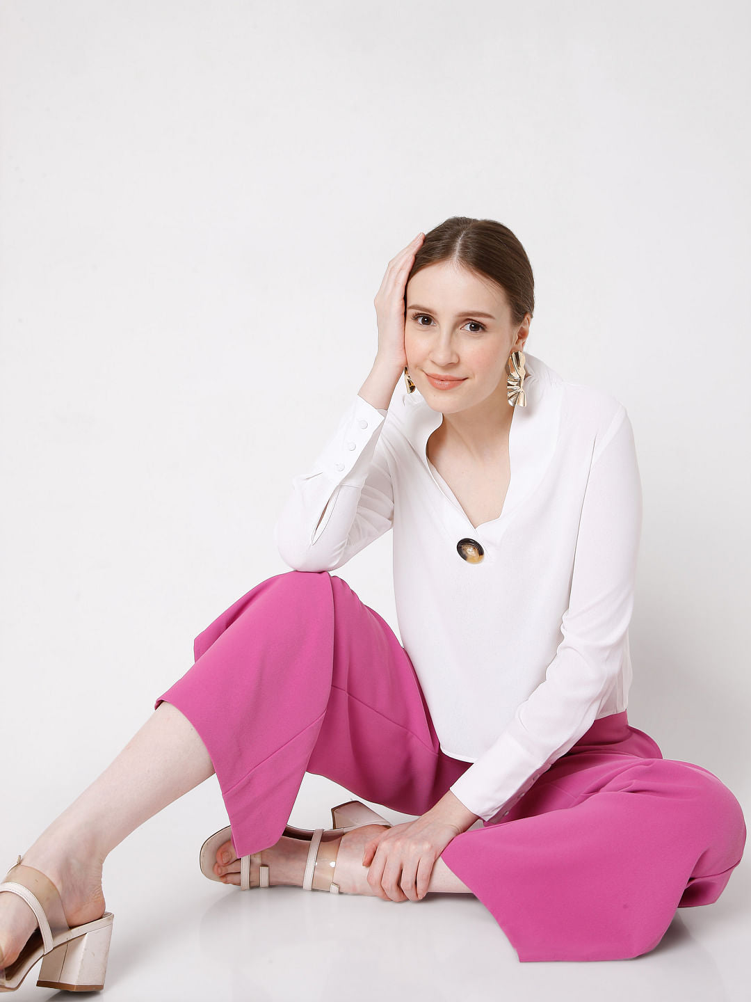 White Button Detail Top