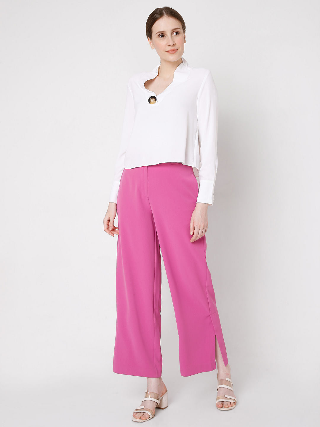 White Button Detail Top