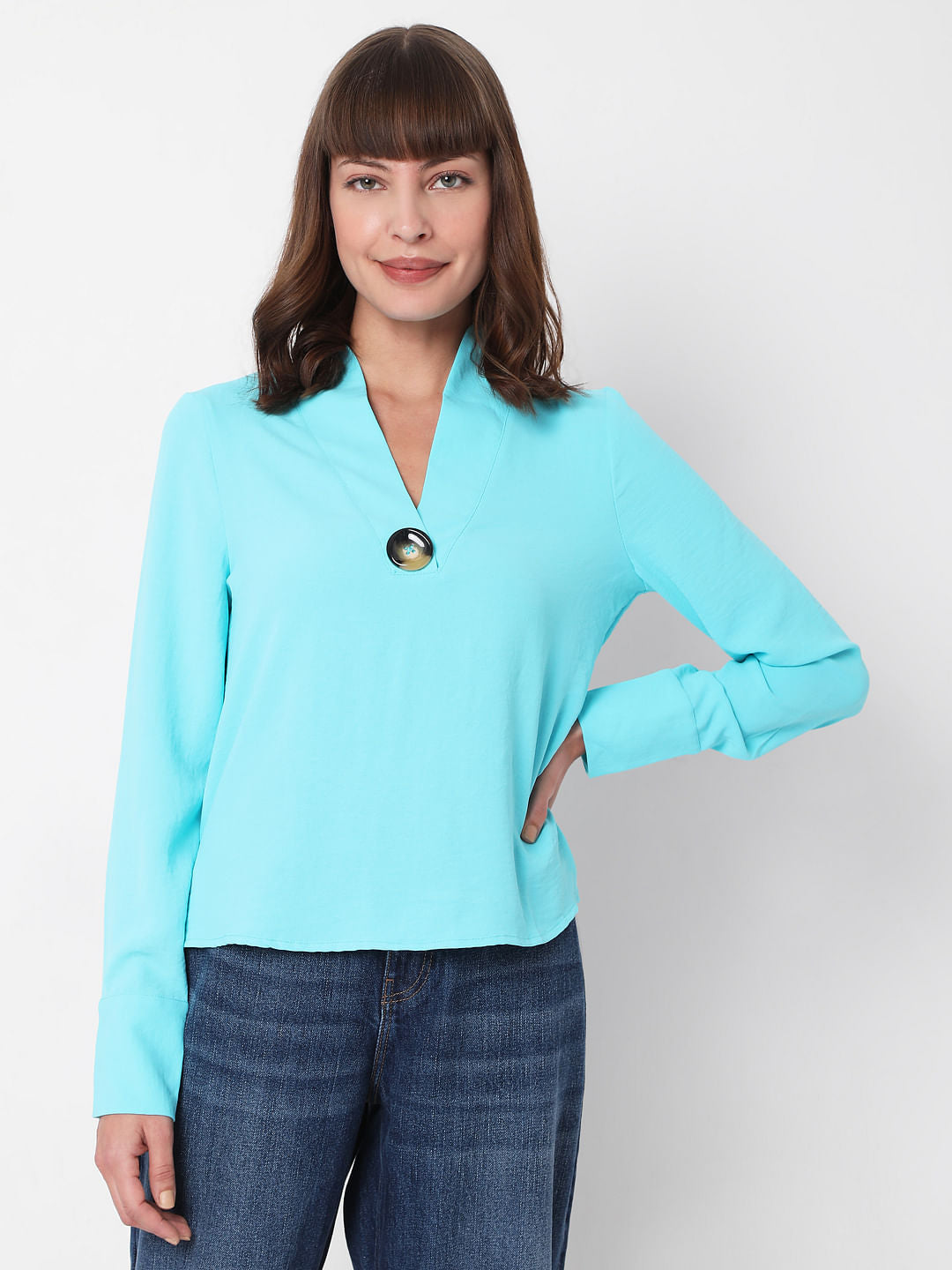 Blue V Neck Top