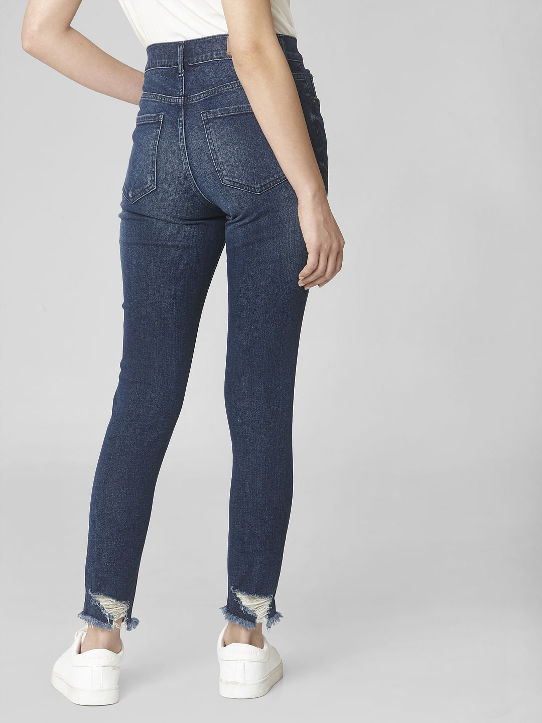 Blue Mid Rise Ripped Skinny Jeans