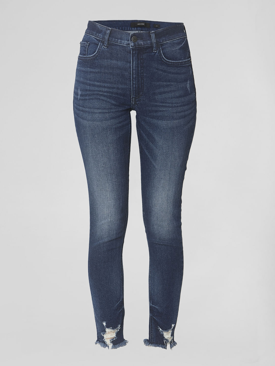 Blue Mid Rise Ripped Skinny Jeans