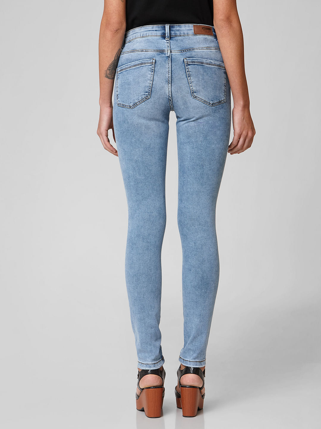 Blue Mid Rise Ripped Skinny Jeans