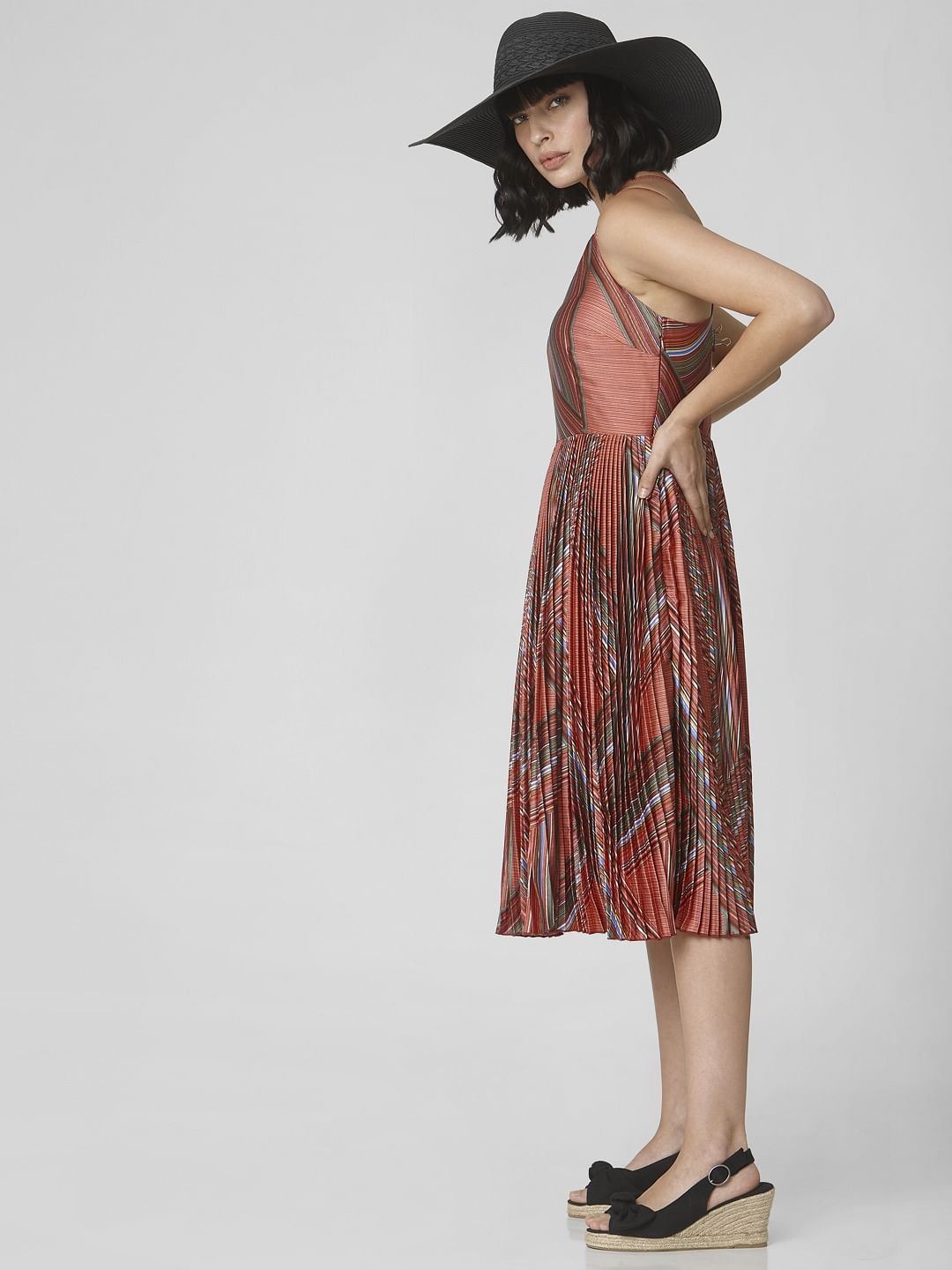 Brown Abstract Print Fit & Flare Dress