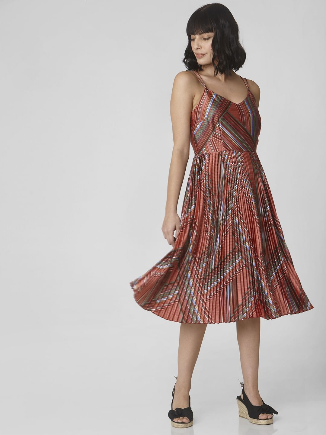 Brown Abstract Print Fit & Flare Dress