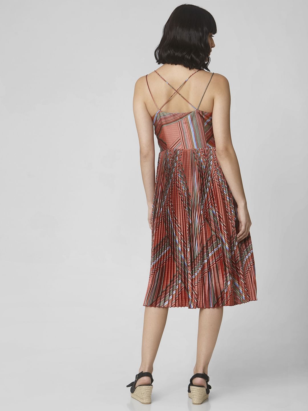 Brown Abstract Print Fit & Flare Dress