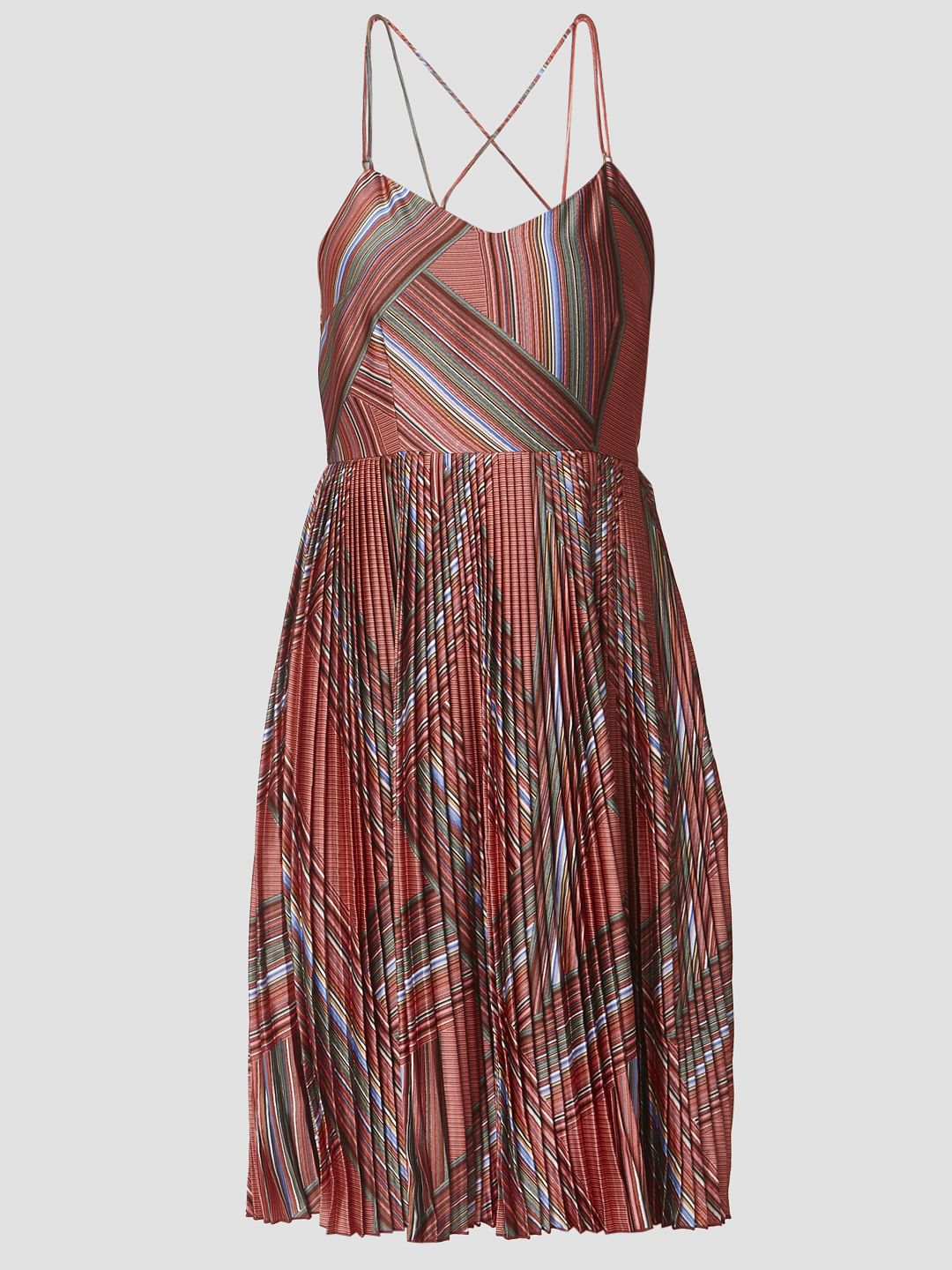 Brown Abstract Print Fit & Flare Dress