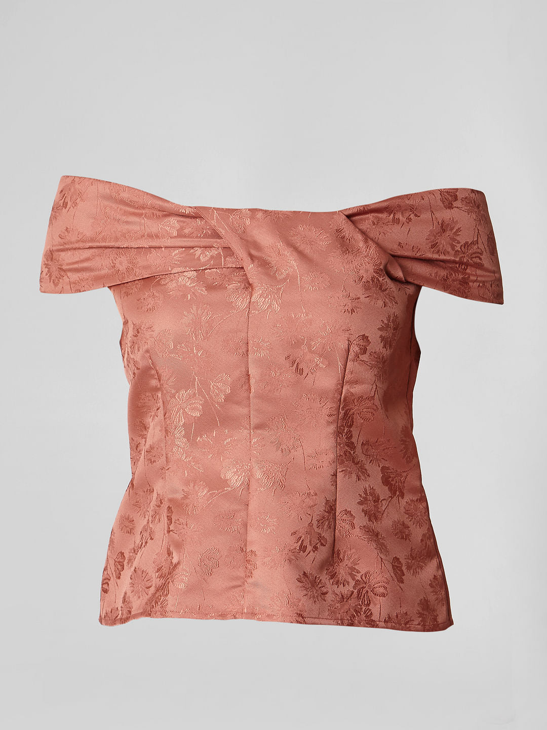 Brown Floral Print Off-Shoulder Top