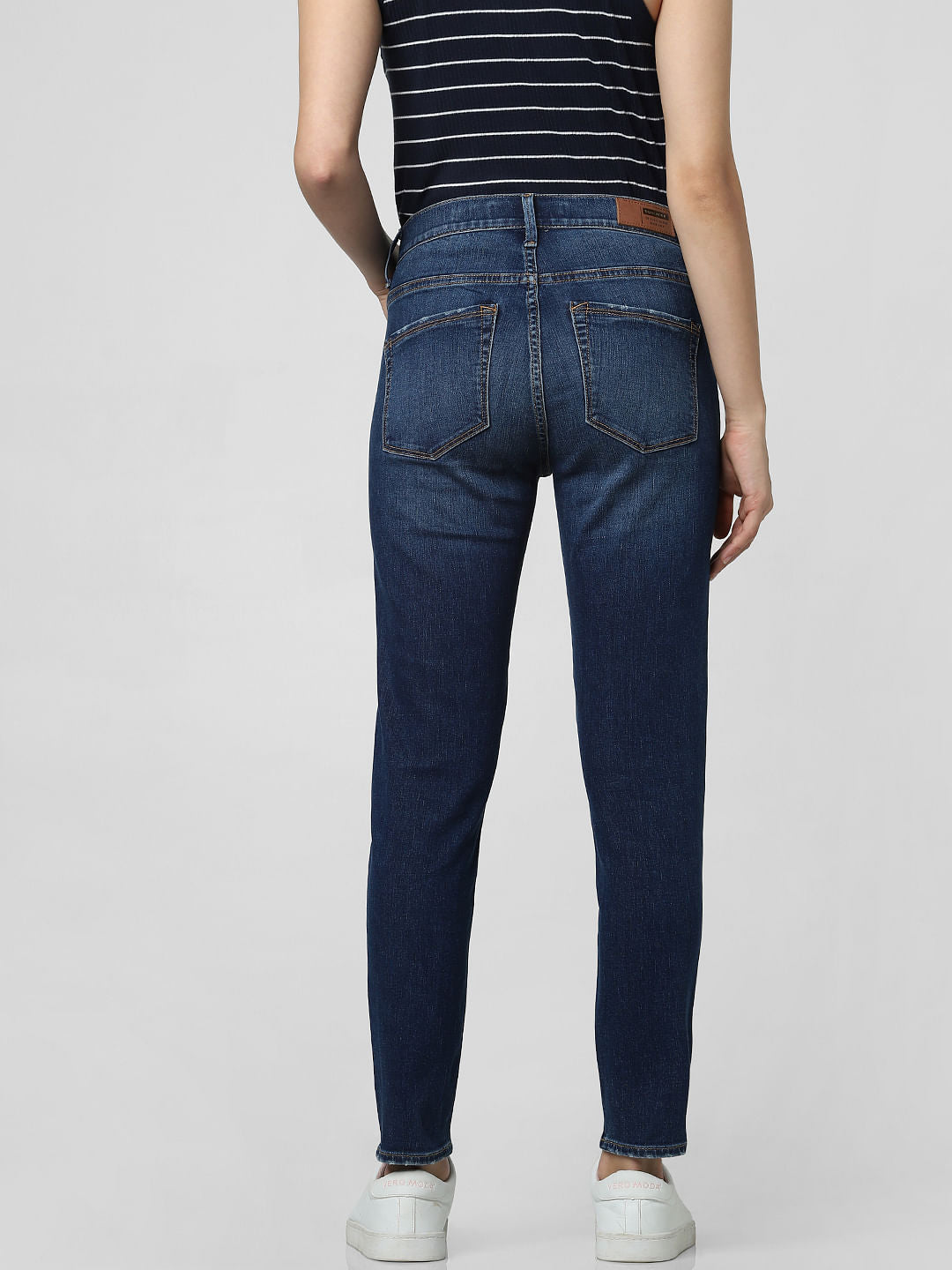 Blue Mid Rise Ripped Skinny Fit Jeans