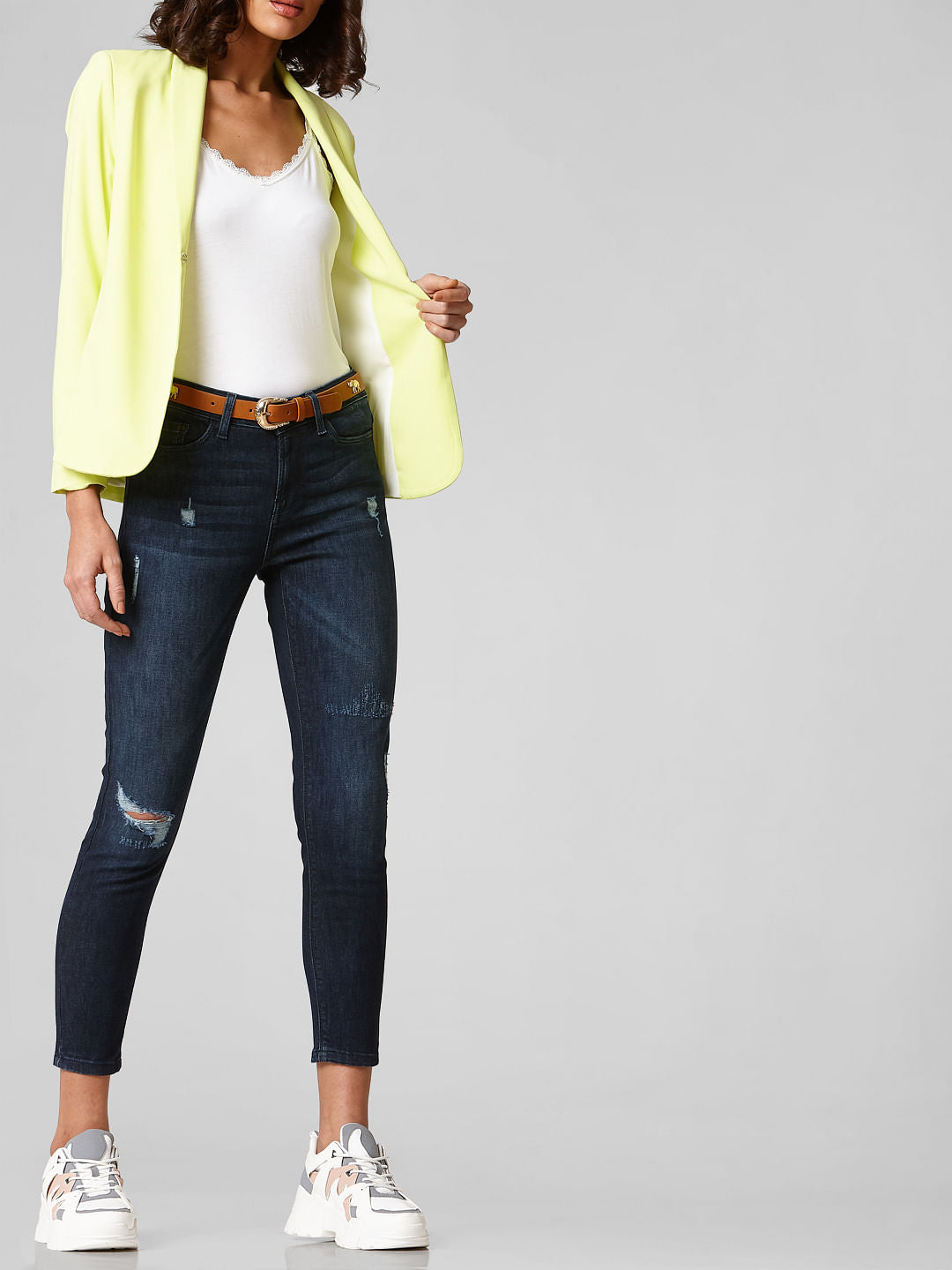 Blue Mid Rise Distressed Skinny Jeans