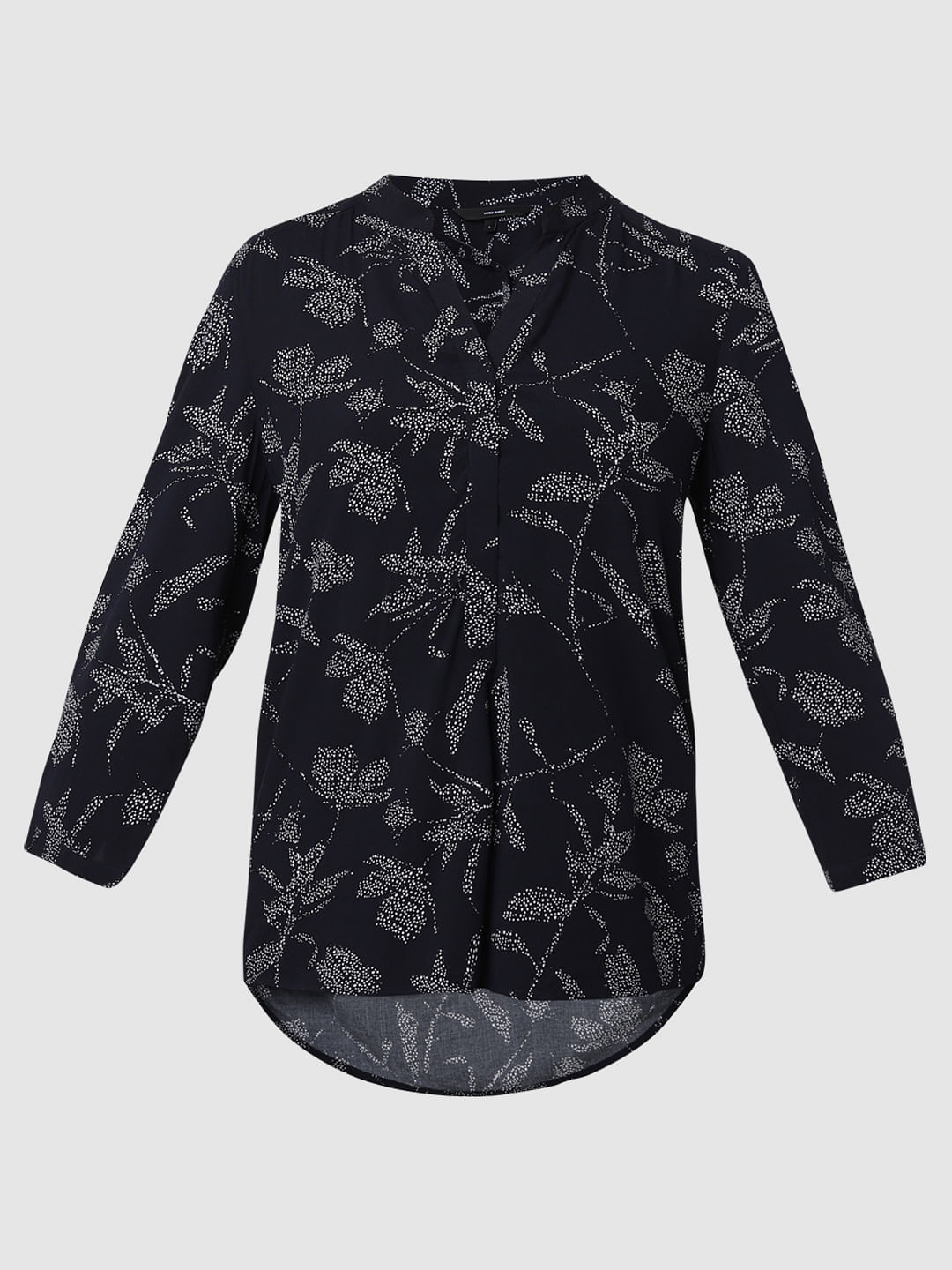 Navy Blue All Over Floral Print Top
