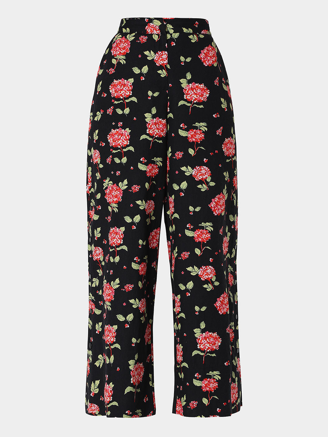 Black High Rise Floral Print Pants