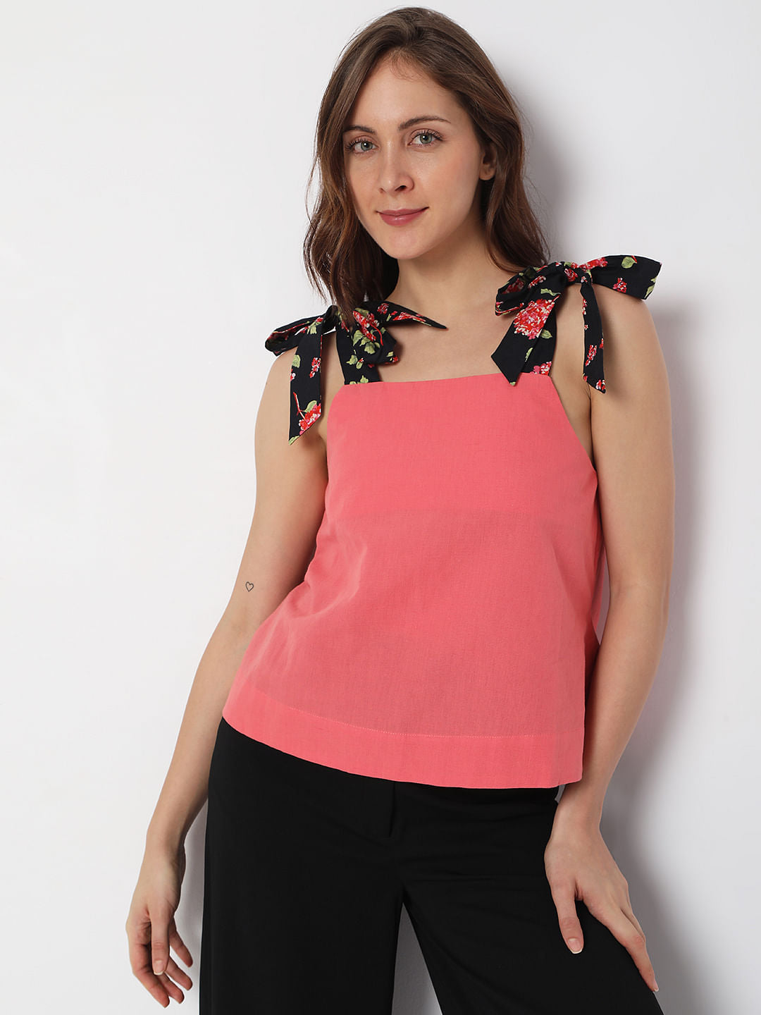 Pink Floral Strap Top