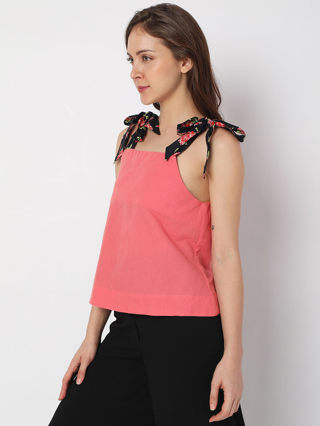 Pink Floral Strap Top