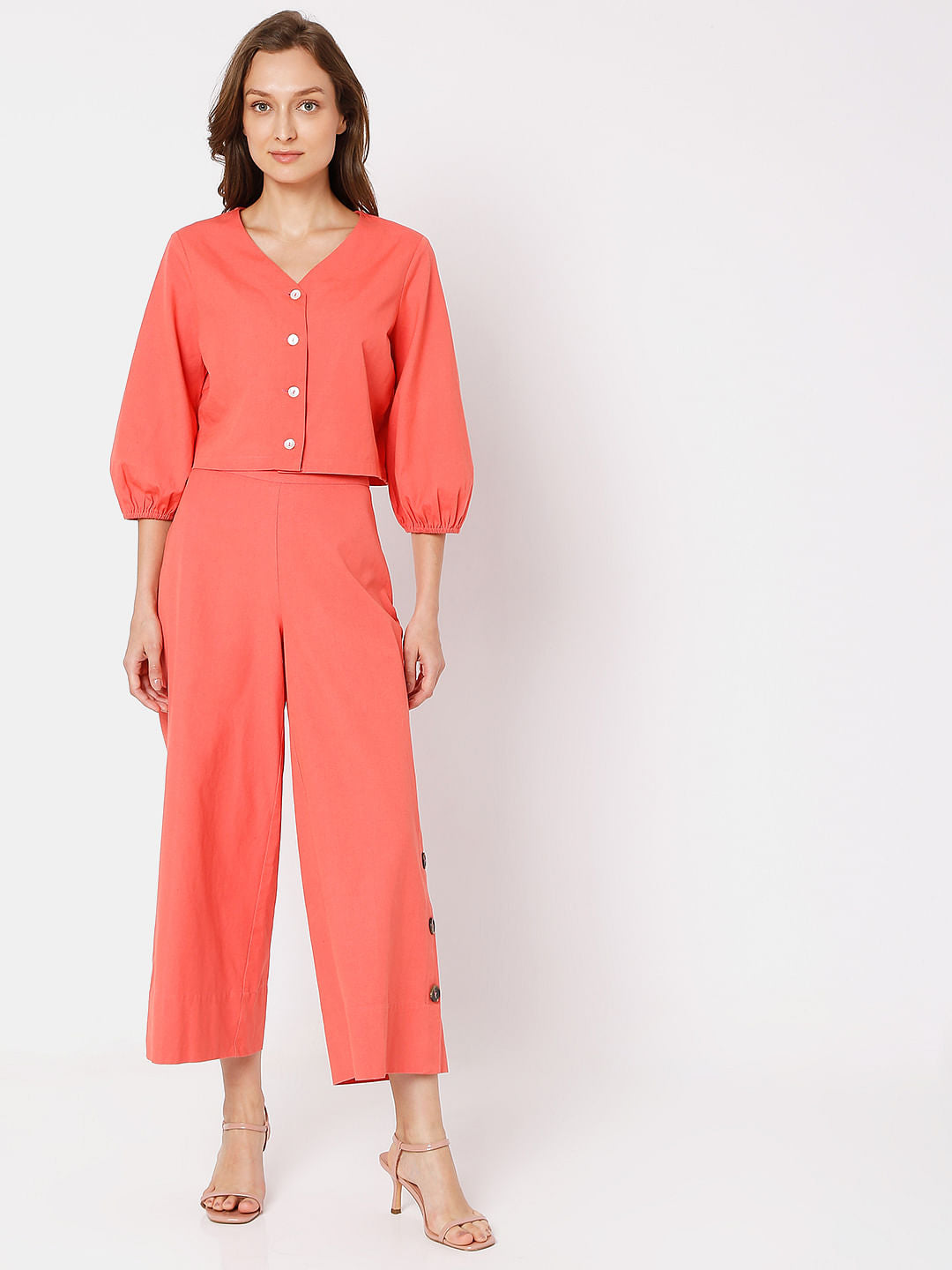 Pink Cropped Co-Ord Shirt