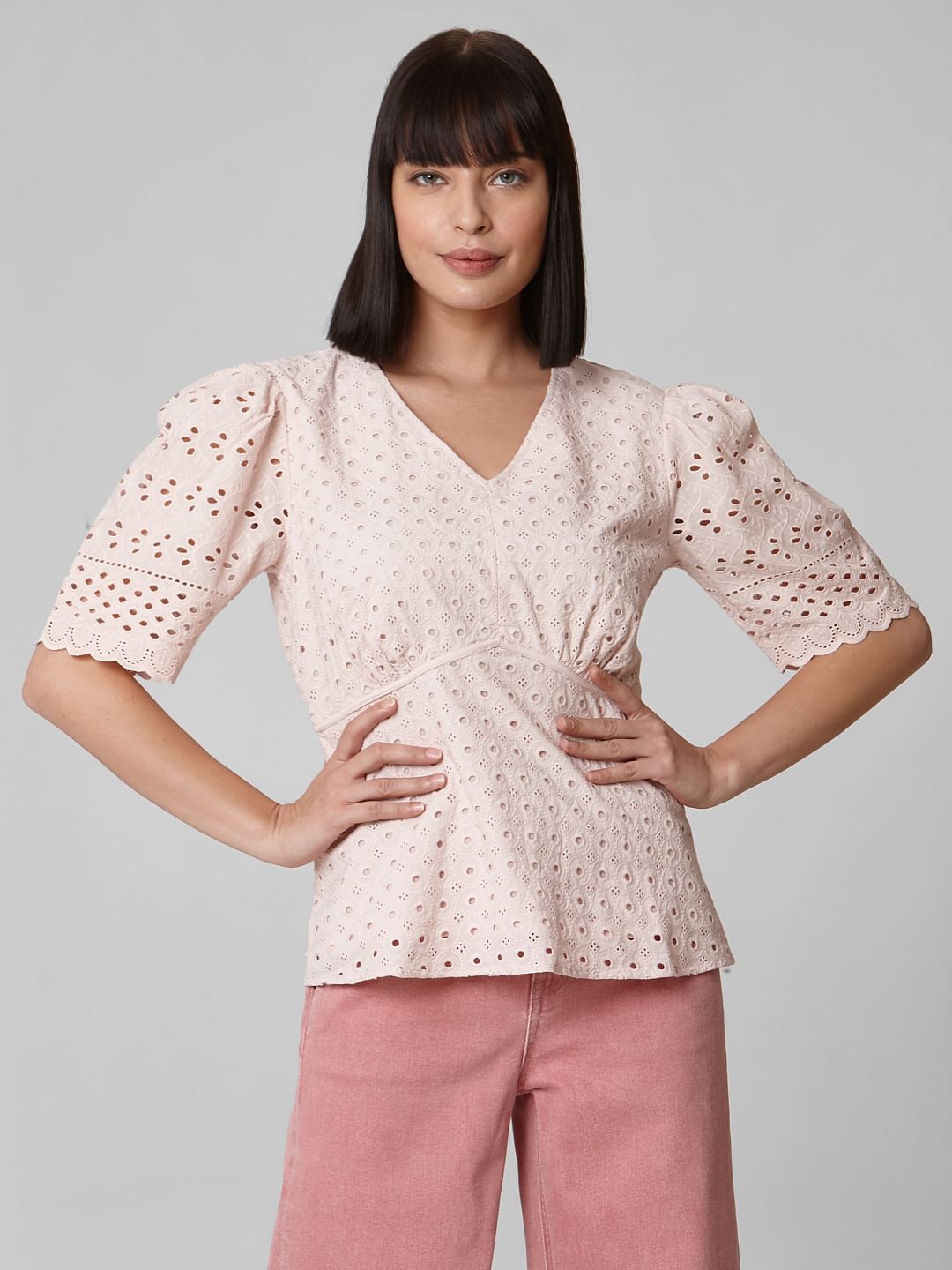 Pink Schiffli Embroidered Top