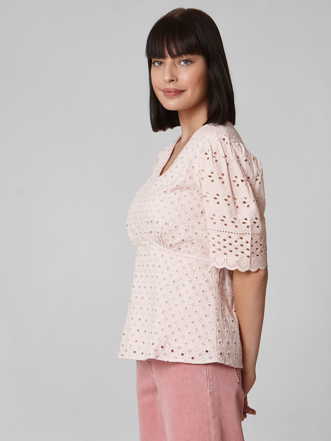 Pink Schiffli Embroidered Top