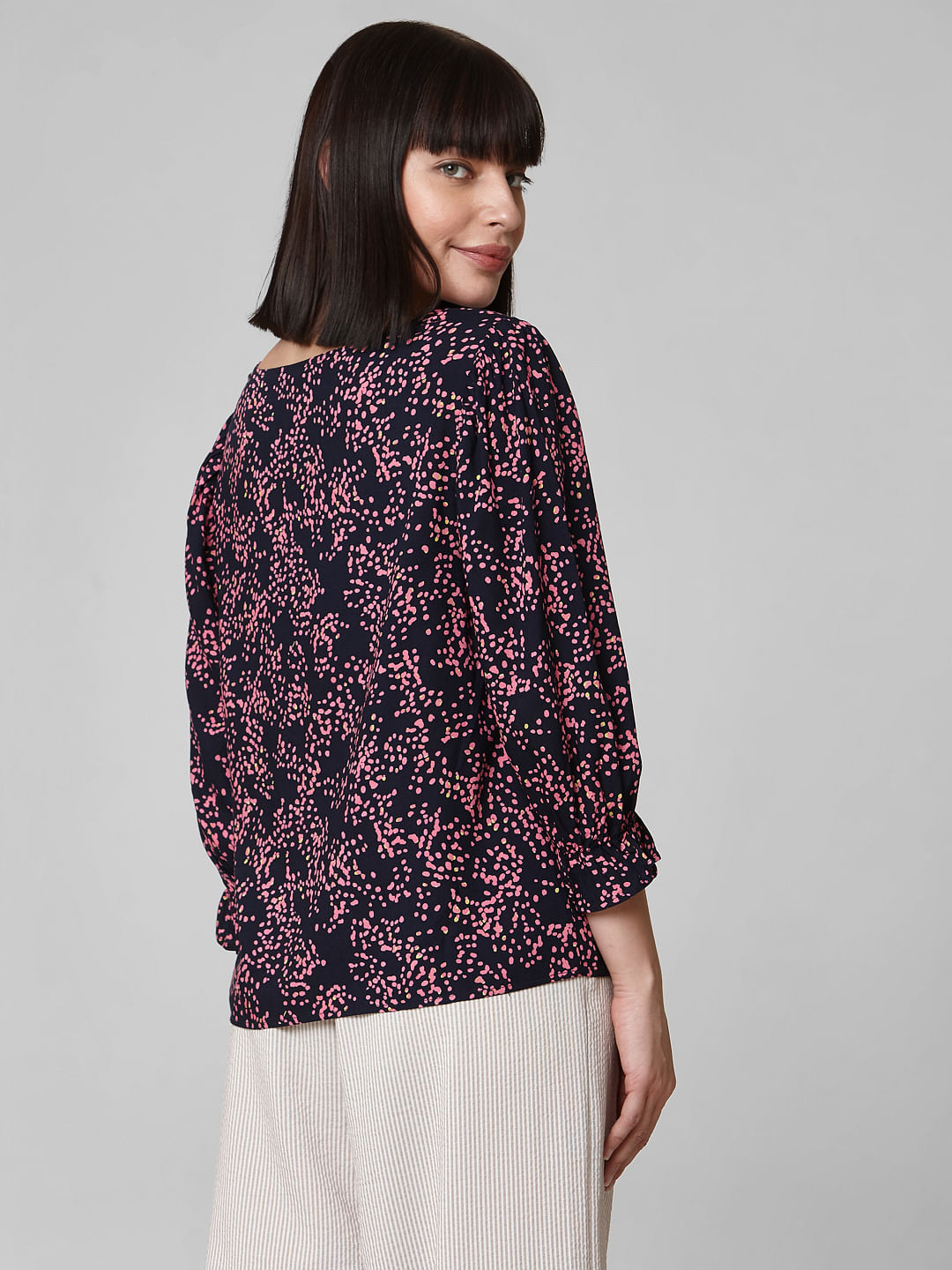 Navy Blue Abstract Print Top