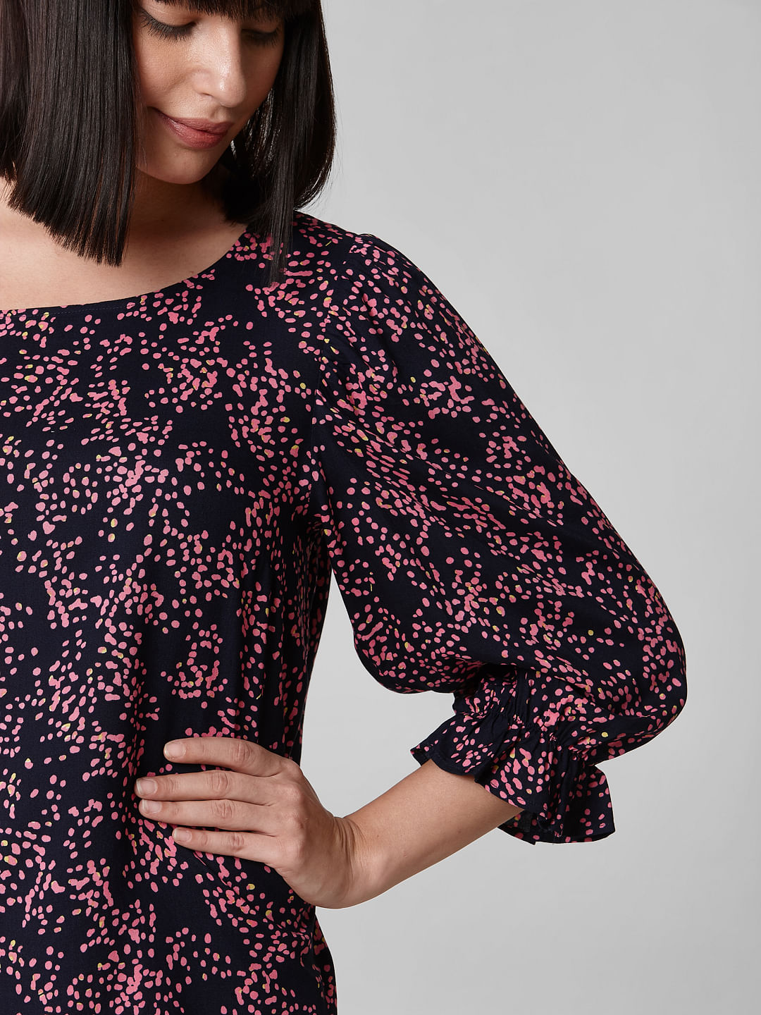 Navy Blue Abstract Print Top