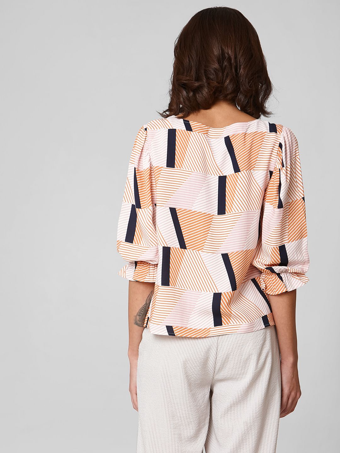 White Abstract Print Top