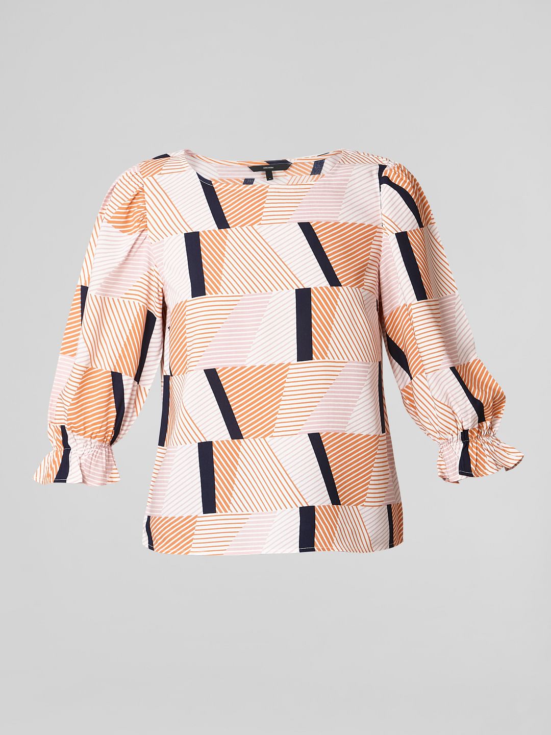 White Abstract Print Top