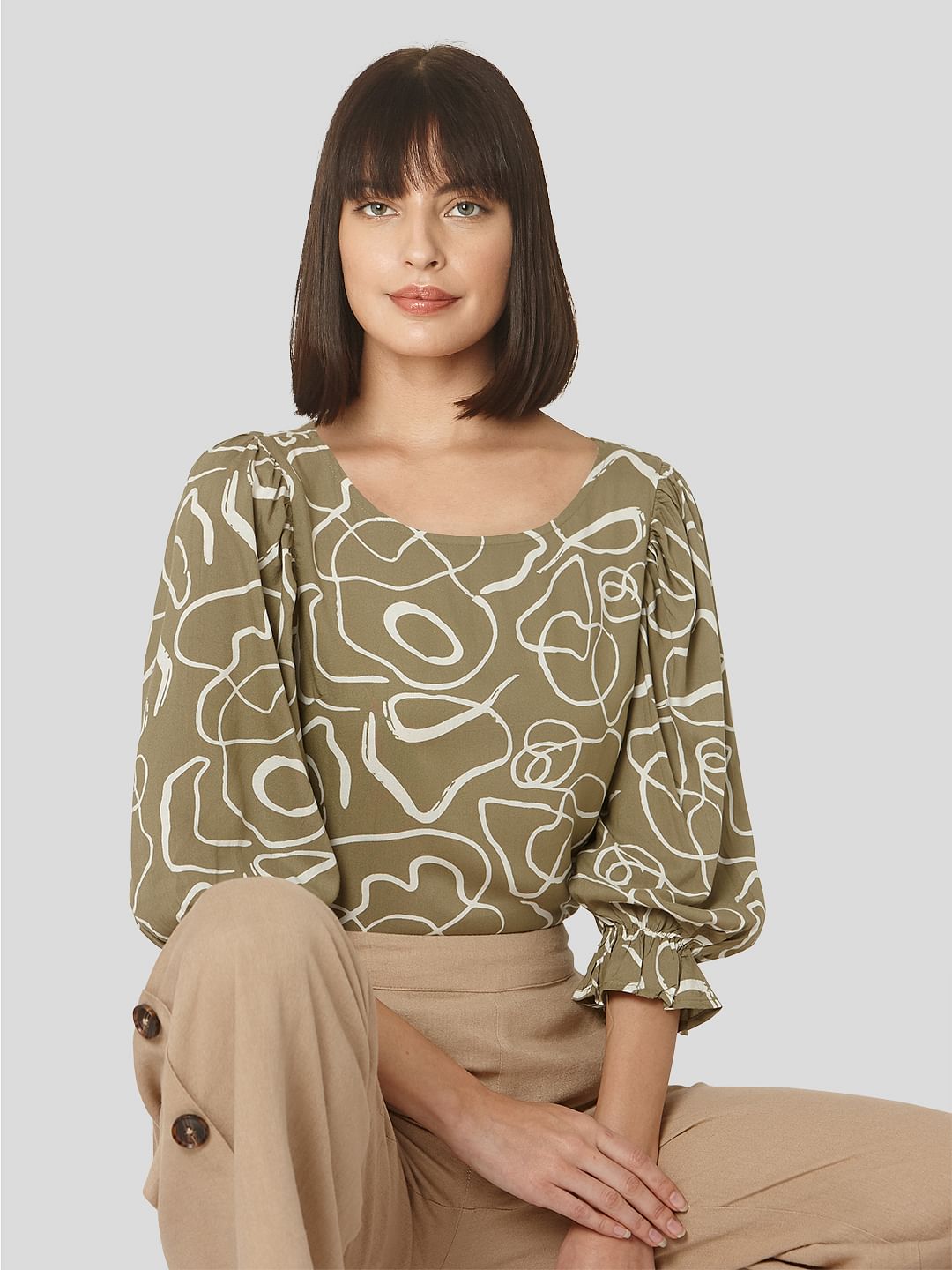 Green Abstract Print Top