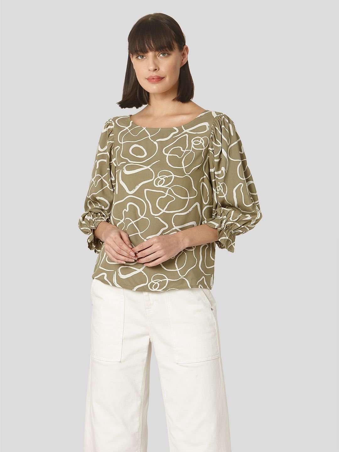 Green Abstract Print Top