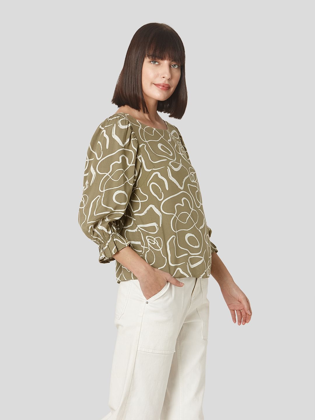 Green Abstract Print Top