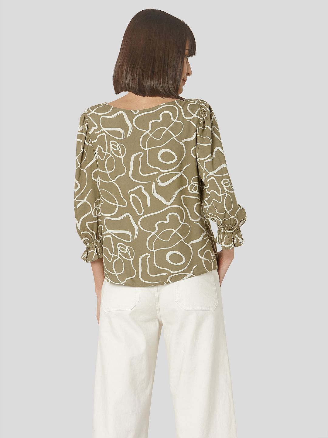 Green Abstract Print Top