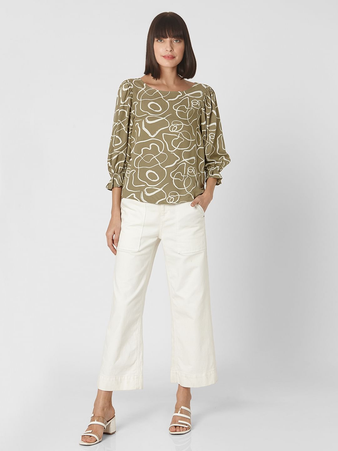 Green Abstract Print Top